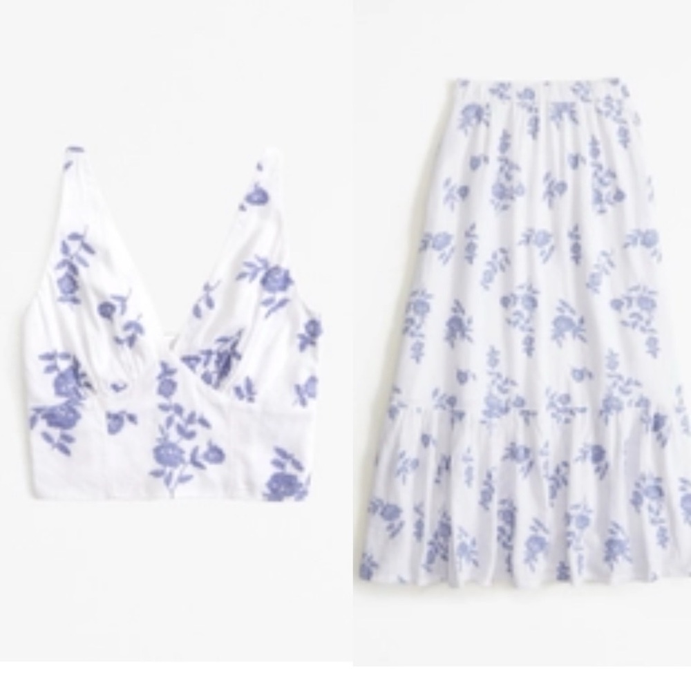 Abercrombie & Fitch Embroidered Linen Blend Top & Skirt SET